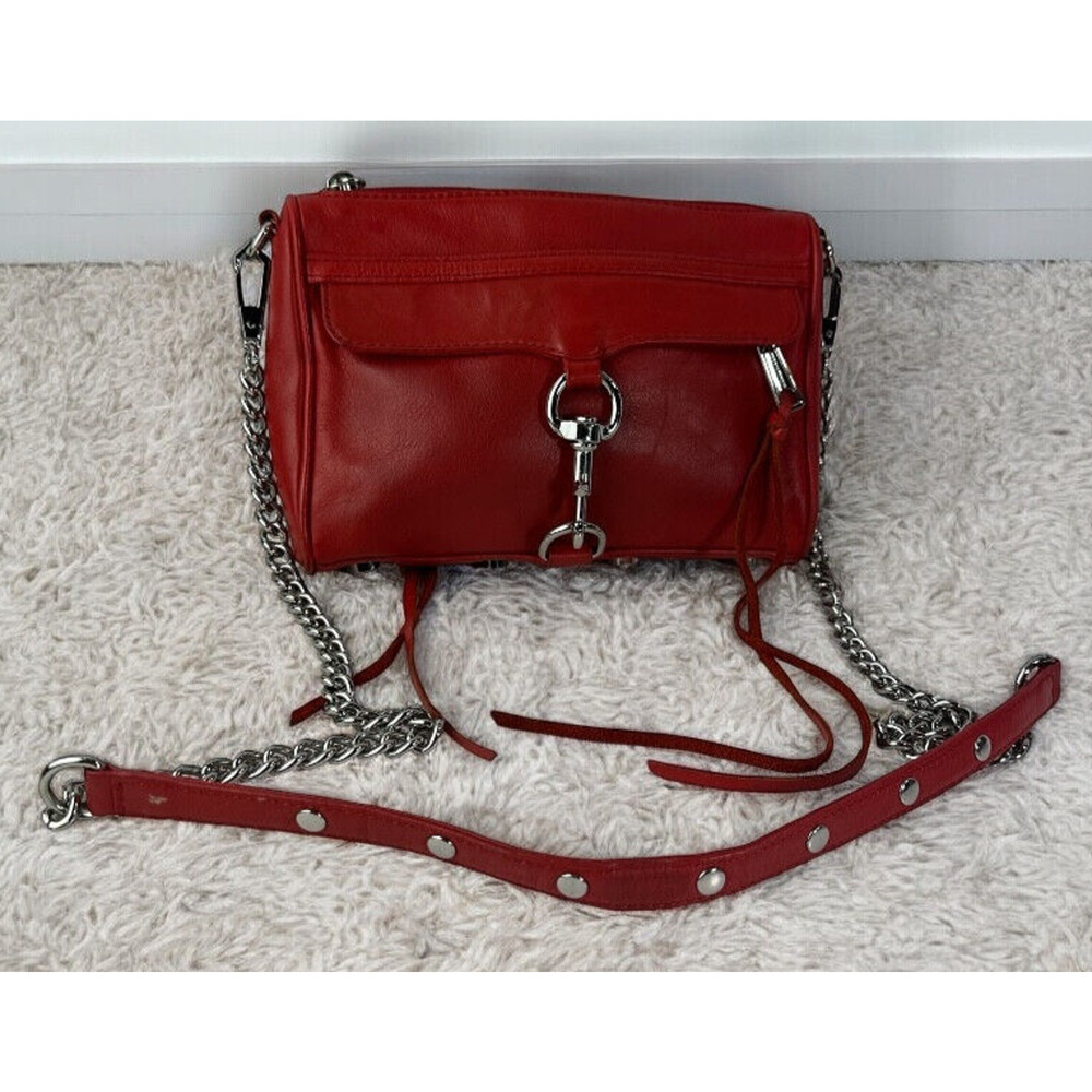 Rebecca Minkoff Mini Mac Crossbody Bag Red Leather Purse Chain Strap Studded - Picture 16 of 16